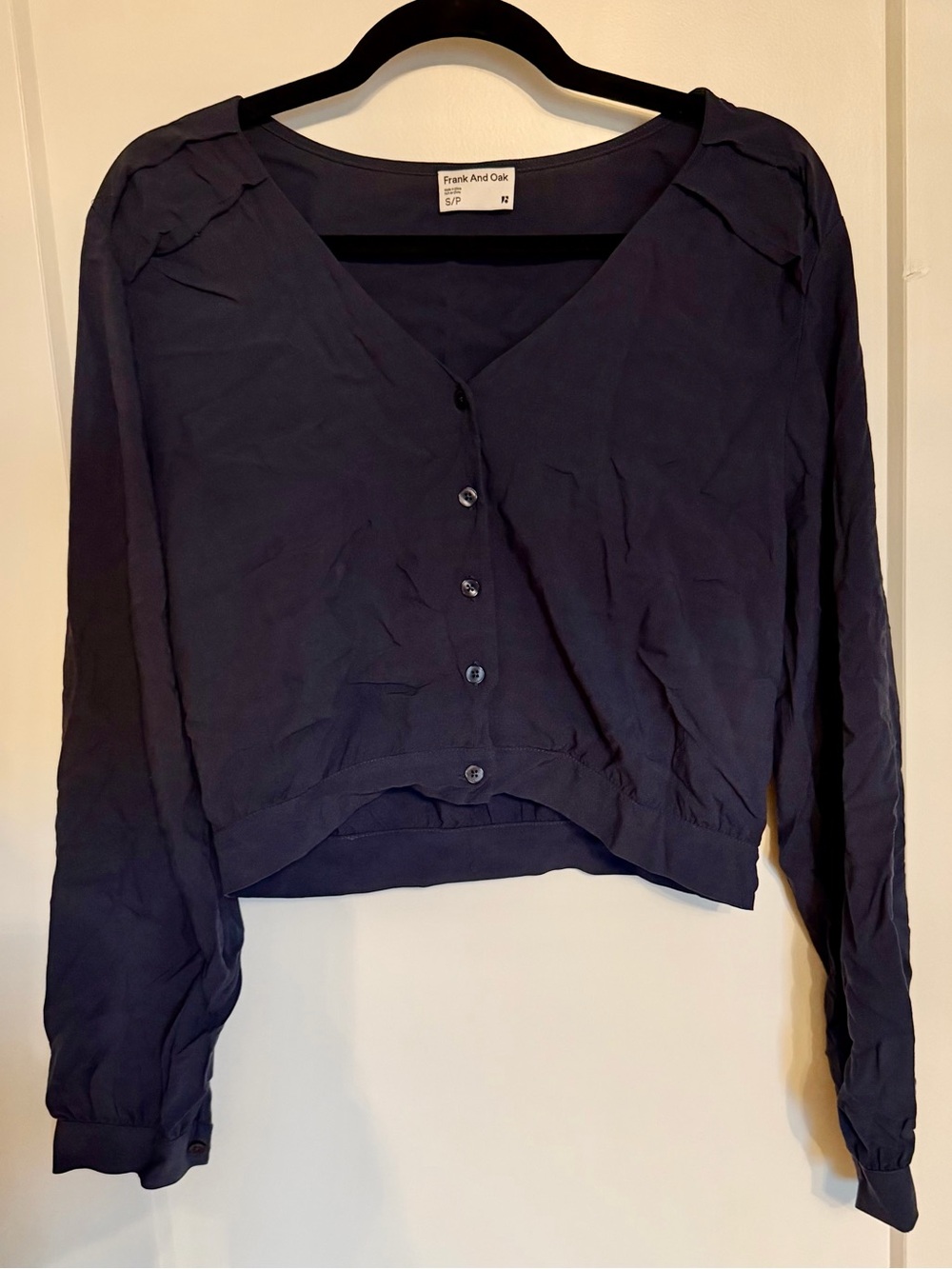 Frank & Oak Navy Cropped Button-Up Top